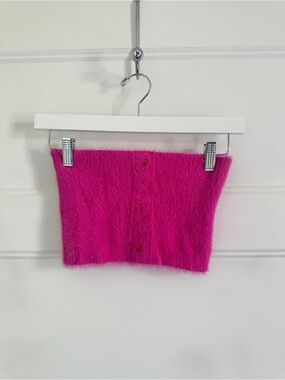 Jacquemus Fuchsia Faux Fur Button Front Tube Top